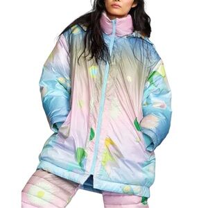 NWT Cynthia Rowley Cosmo Multicolor Down Hooded Puffer Jacket LARGE